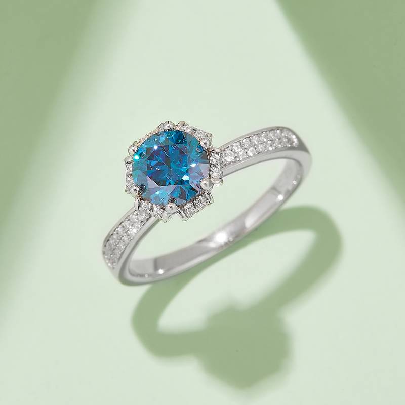 直臂许愿池S925银镀白金MoissaniteWomen's Ring1ctD级